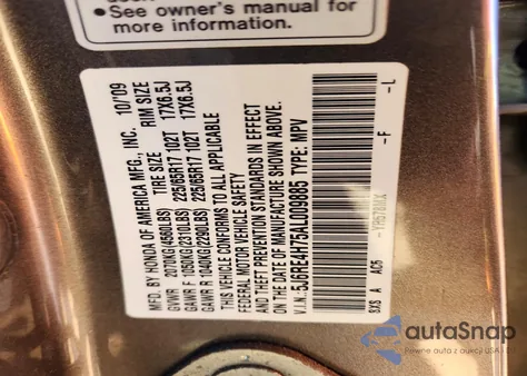 2010 Honda Cr-V Exl from USA, damaged, VIN 5J6RE4H75AL009885